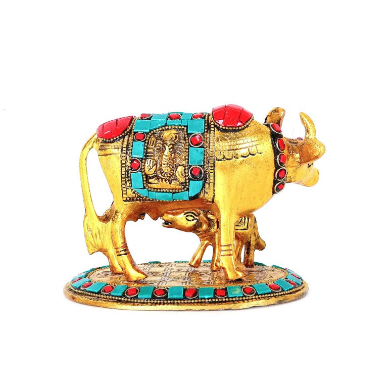 Engraved Cow and Calf Statue