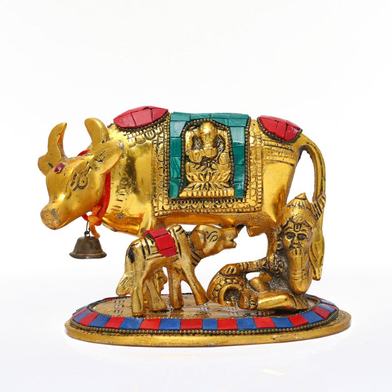 Engraved Cow and Calf & ladu gopal Statue for Home, Living Room, Office Decor | Showpiece for Decoration, Gift