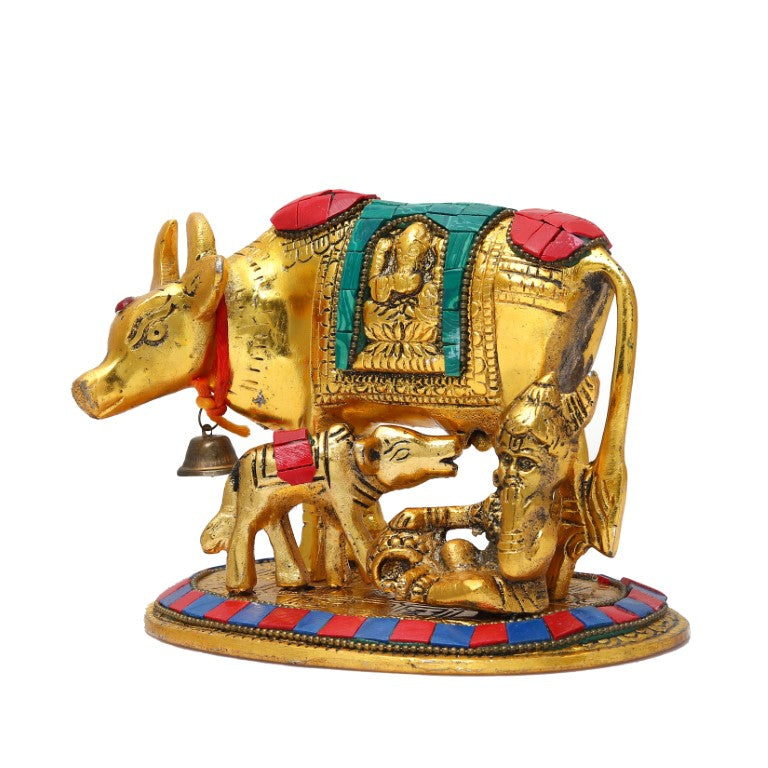 Engraved Cow and Calf & ladu gopal Statue for Home, Living Room, Office Decor | Showpiece for Decoration, Gift
