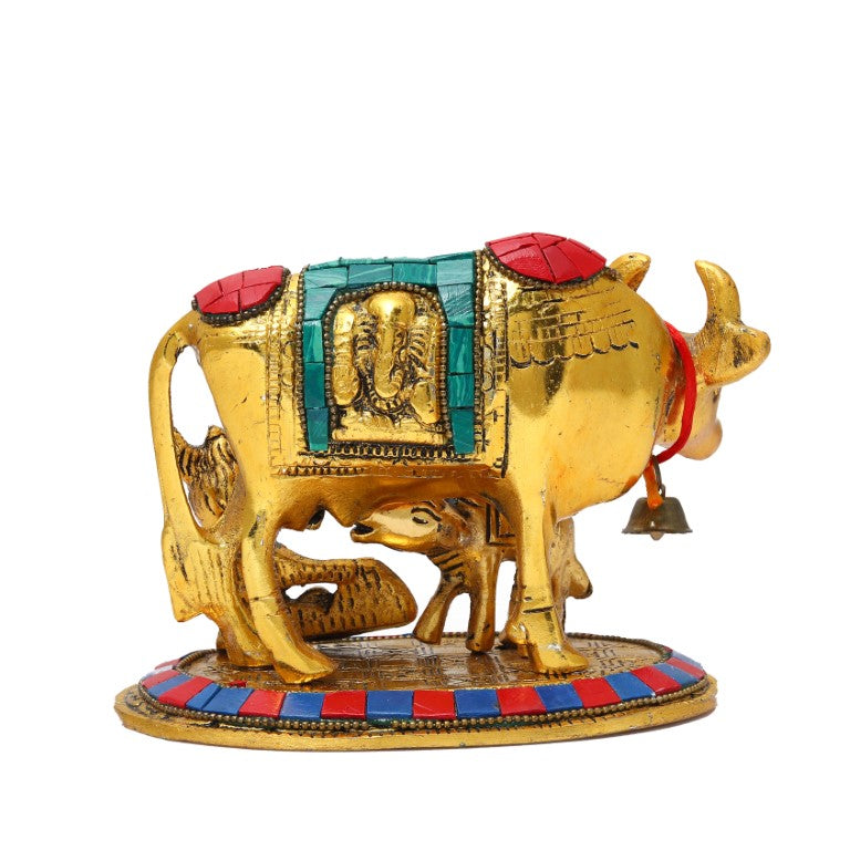 Engraved Cow and Calf & ladu gopal Statue for Home, Living Room, Office Decor | Showpiece for Decoration, Gift