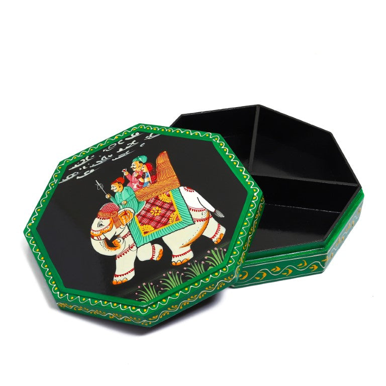 Elephant printed Wood Dry Fruit Box Handmade & Handcrafted Wooden Large Size Dry Fruit Box for Gift, Food Storage, Spice Box