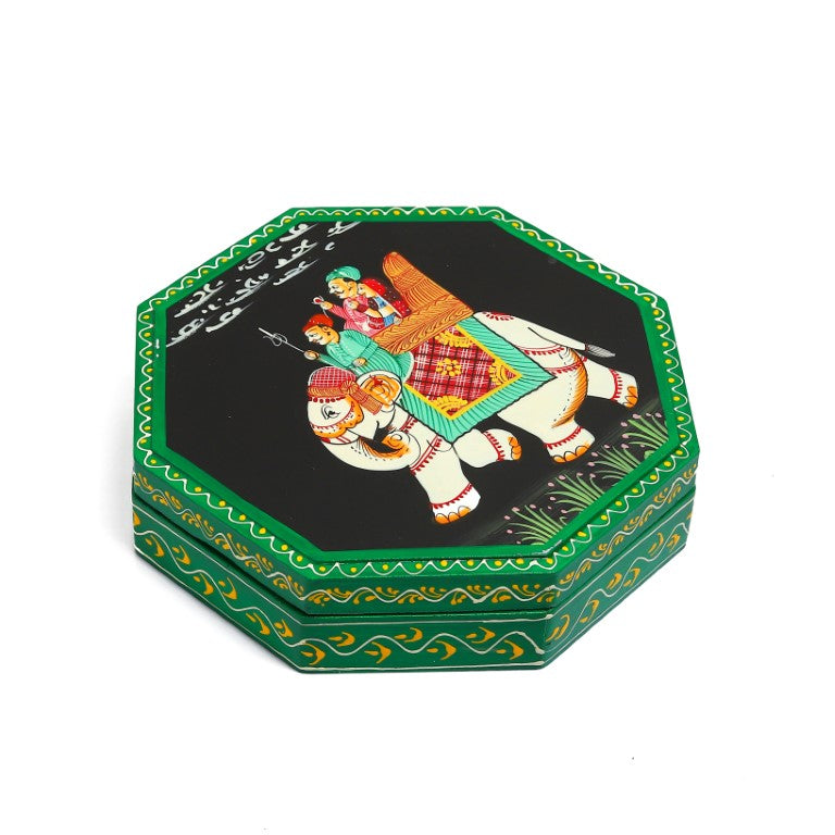 Elephant printed Wood Dry Fruit Box Handmade & Handcrafted Wooden Large Size Dry Fruit Box for Gift, Food Storage, Spice Box