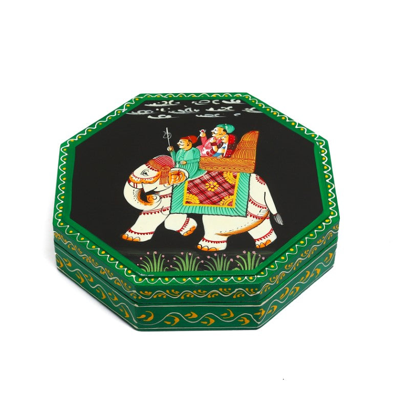 Elephant printed Wood Dry Fruit Box Handmade & Handcrafted Wooden Large Size Dry Fruit Box for Gift, Food Storage, Spice Box