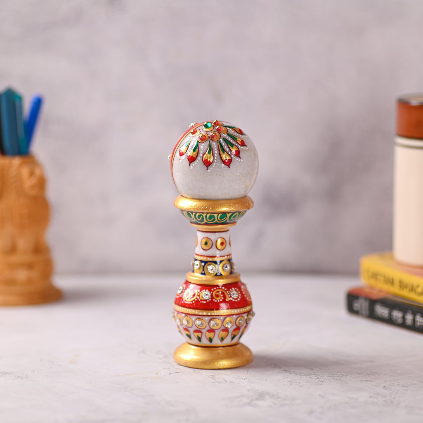 Handmade Ethnic Design Marble Table Clock for Home/Office | Pillar Watch