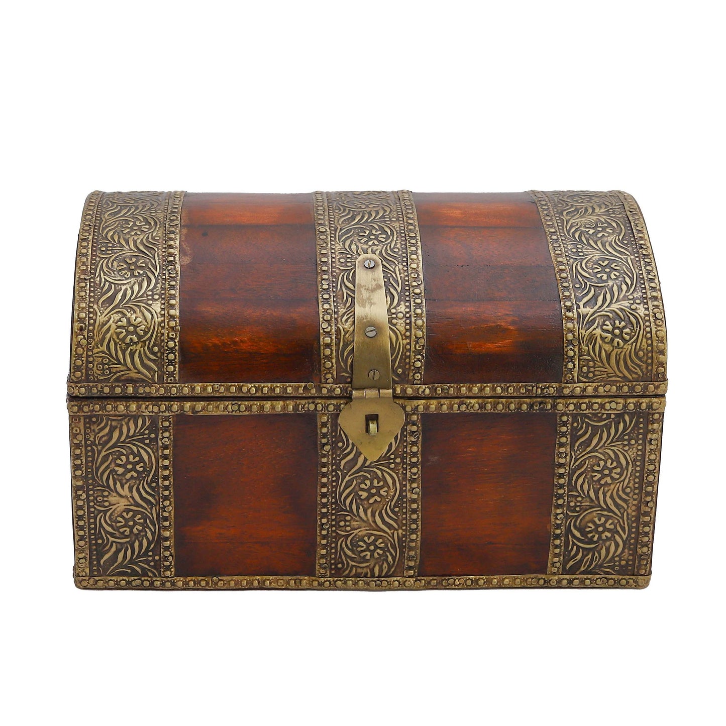 Wooden Jewellery Box for Women Jewel Organizer Square Carving with Brass Corner