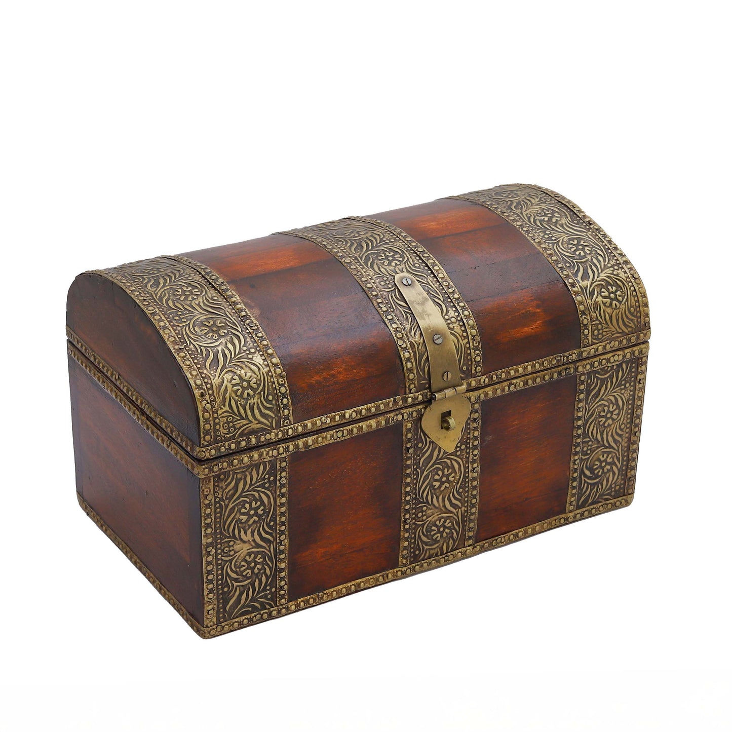 Wooden Jewellery Box for Women Jewel Organizer Square Carving with Brass Corner