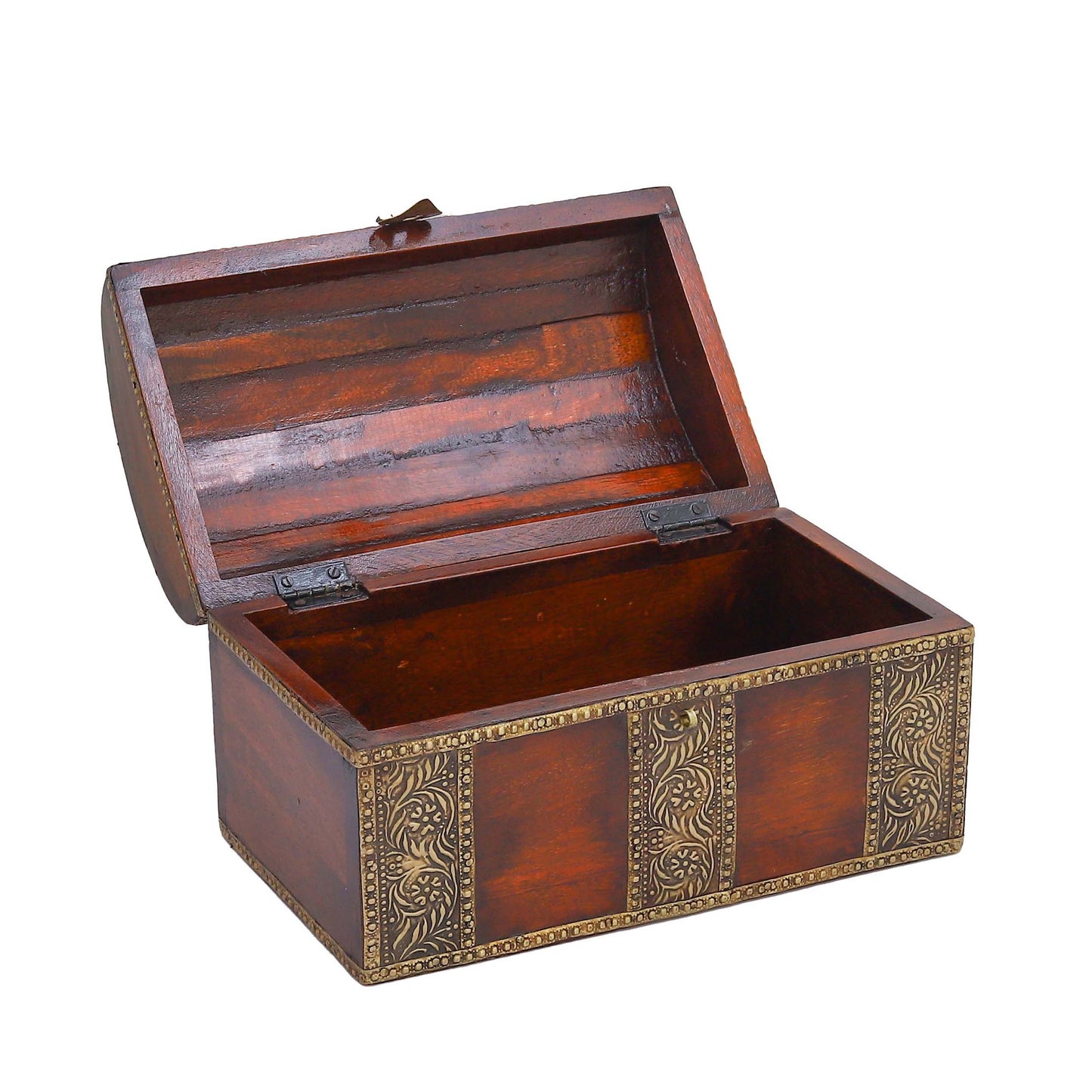 Wooden Jewellery Box for Women Jewel Organizer Square Carving with Brass Corner