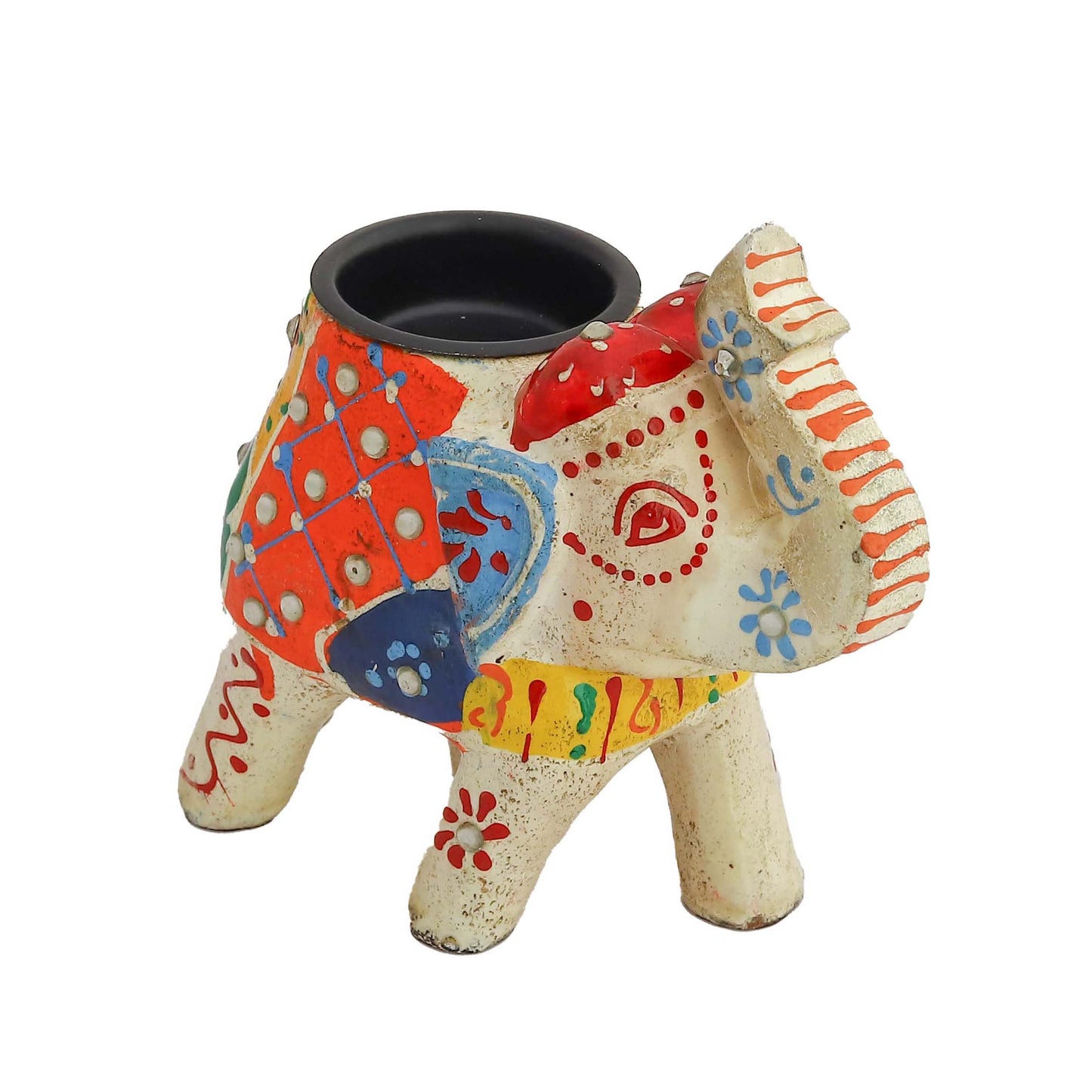 Hand-painted wooden candle elephant sculpture