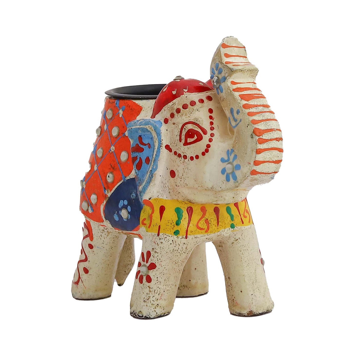 Hand-painted wooden candle elephant sculpture