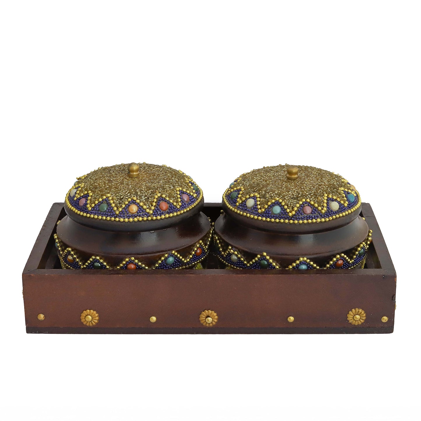 Handcrafted Wooden Dry Fruit & Spice Box with Wooden Bowls | Multipurpose Wooden Storage Container for Spices, Nuts & Snacks