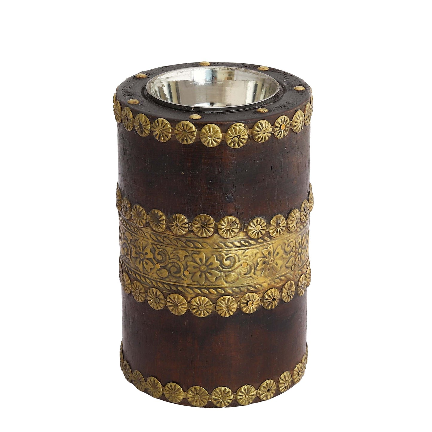 Mango Wood Handcrafted Table Centerpiece Pillar Candle Stand for Living Room - Teak Walnut Polish Finish Set of 3
