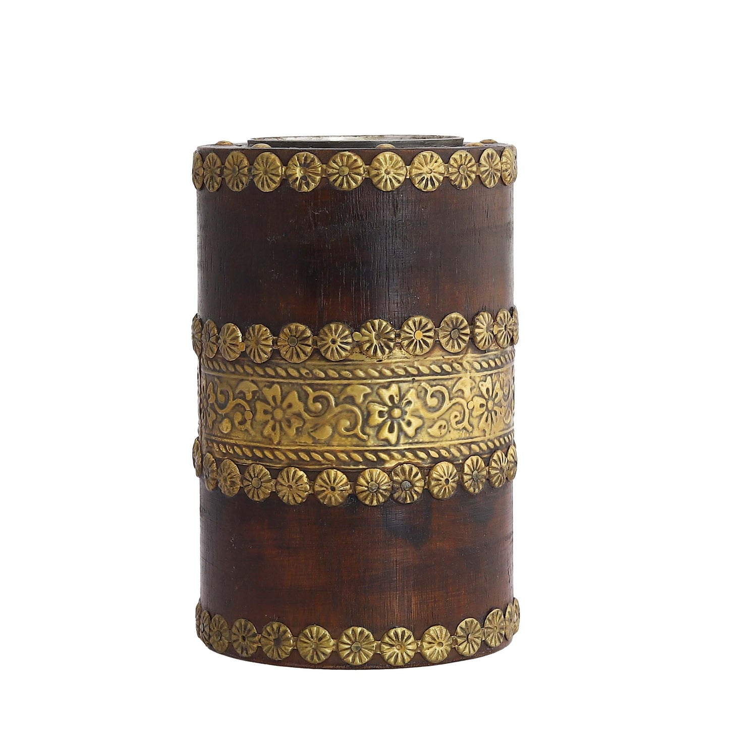 Mango Wood Handcrafted Table Centerpiece Pillar Candle Stand for Living Room - Teak Walnut Polish Finish Set of 3