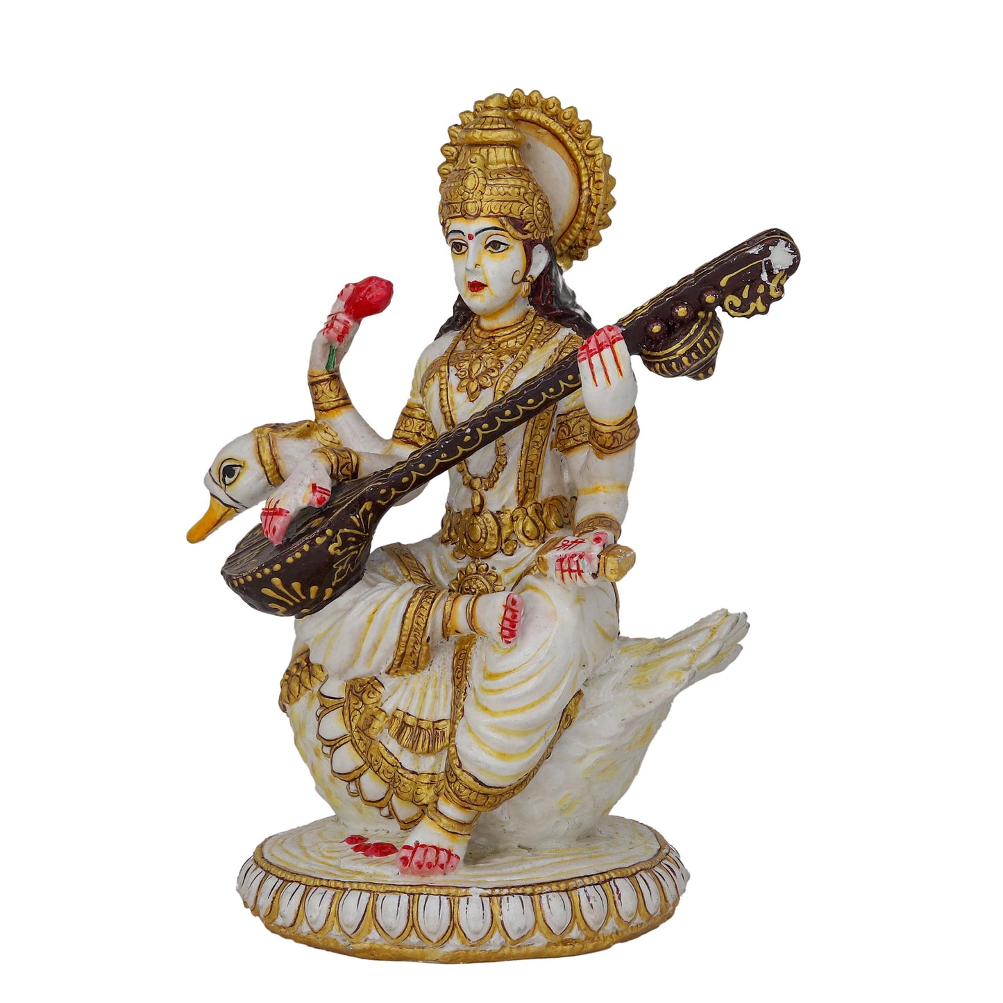 Resin Saraswati Idol Sculpture Elegant Goddess of Wisdom | Home Temple, Office & Gift Décor
