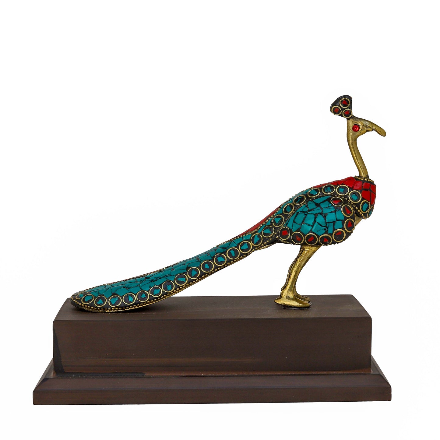 Brass Peacock Bird Figurine with Stone Work – Elegant Tabletop Showpiece for Home & Living Room Décor