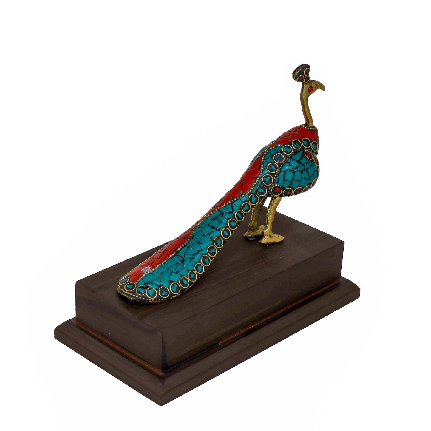 Brass Peacock Bird Figurine with Stone Work – Elegant Tabletop Showpiece for Home & Living Room Décor