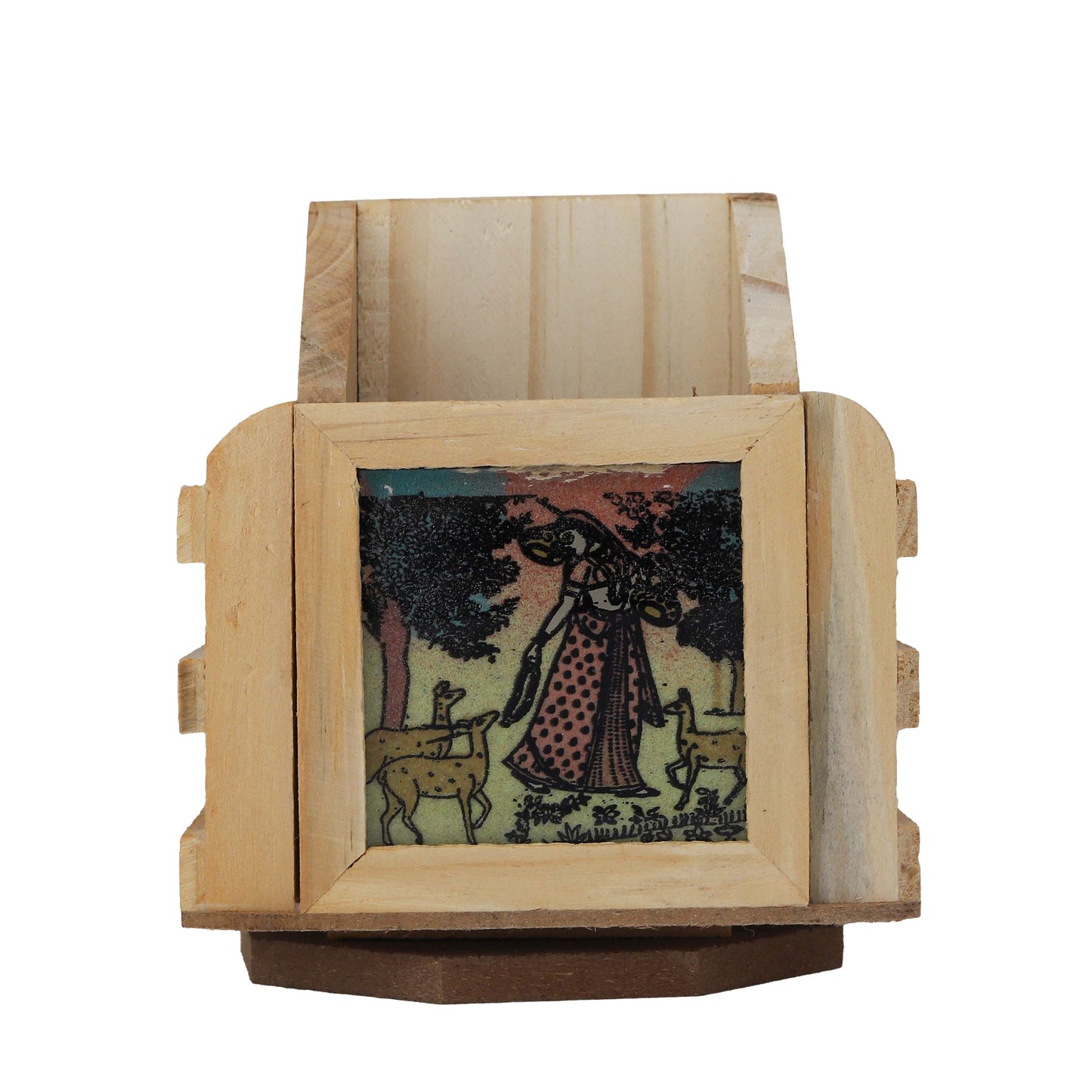 Wooden Revolving Pen Holder with Gemstone Bani Thani Painting Elegant Desk Organizer – Pen, Pencil & Card Stand for Office or Home