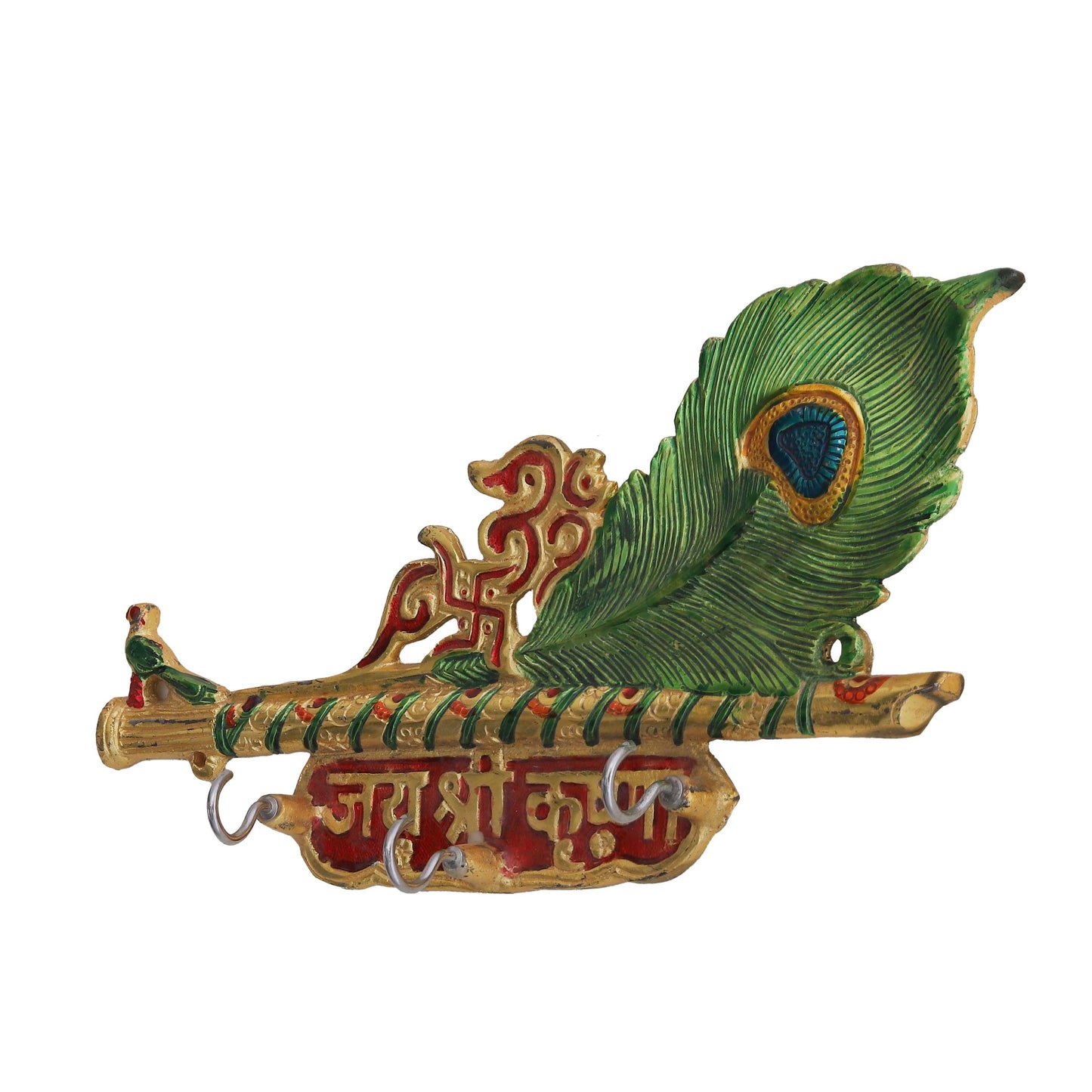 Prince Home Decor & Gifts – Metal Key Holder Krishna Flute Design with Mor Pankhi Hanging – 27 x 5 x 15 cm