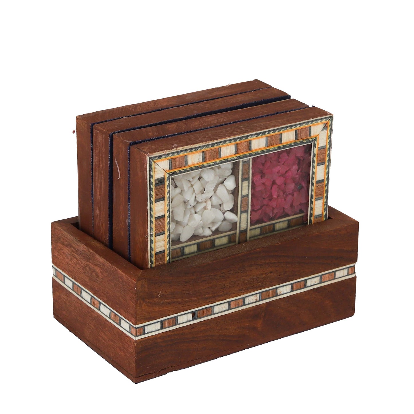 Antique Design Gemstone Wooden Tea Coaster Set (Set of 4) Elegant Handcrafted Coasters for Tea, Coffee & Table Décor