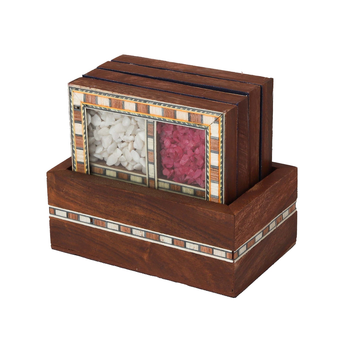 Antique Design Gemstone Wooden Tea Coaster Set (Set of 4) Elegant Handcrafted Coasters for Tea, Coffee & Table Décor