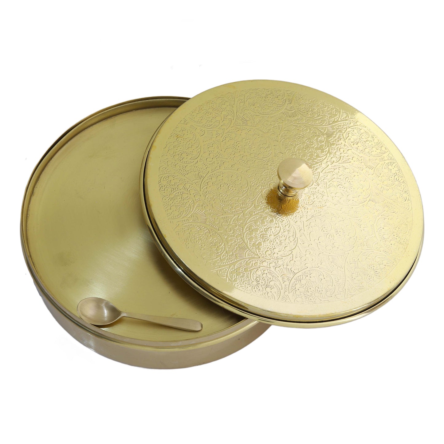 Pure Brass Spice Box for Kitchen – Traditional Masala Container with 7 Detachable Compartments & Spoon (40ml Each)