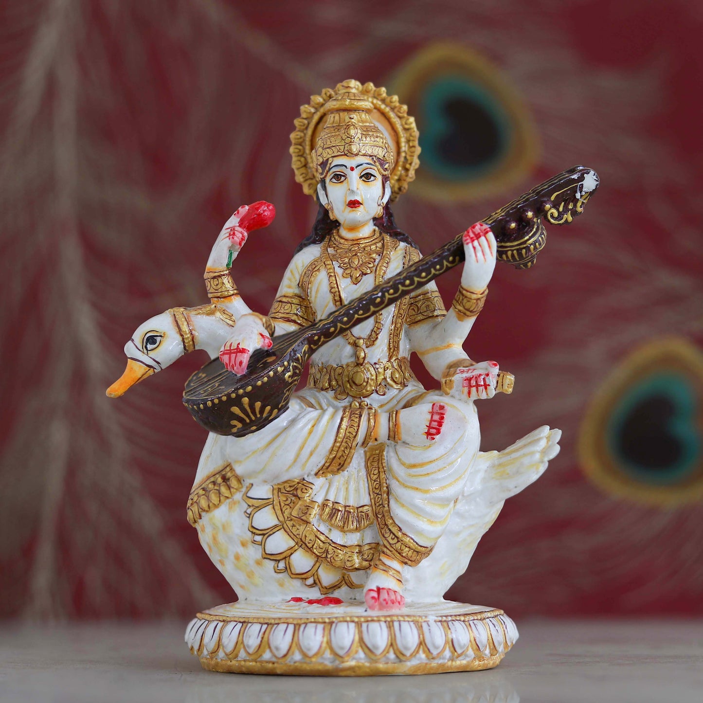 Resin Saraswati Idol Sculpture Elegant Goddess of Wisdom | Home Temple, Office & Gift Décor