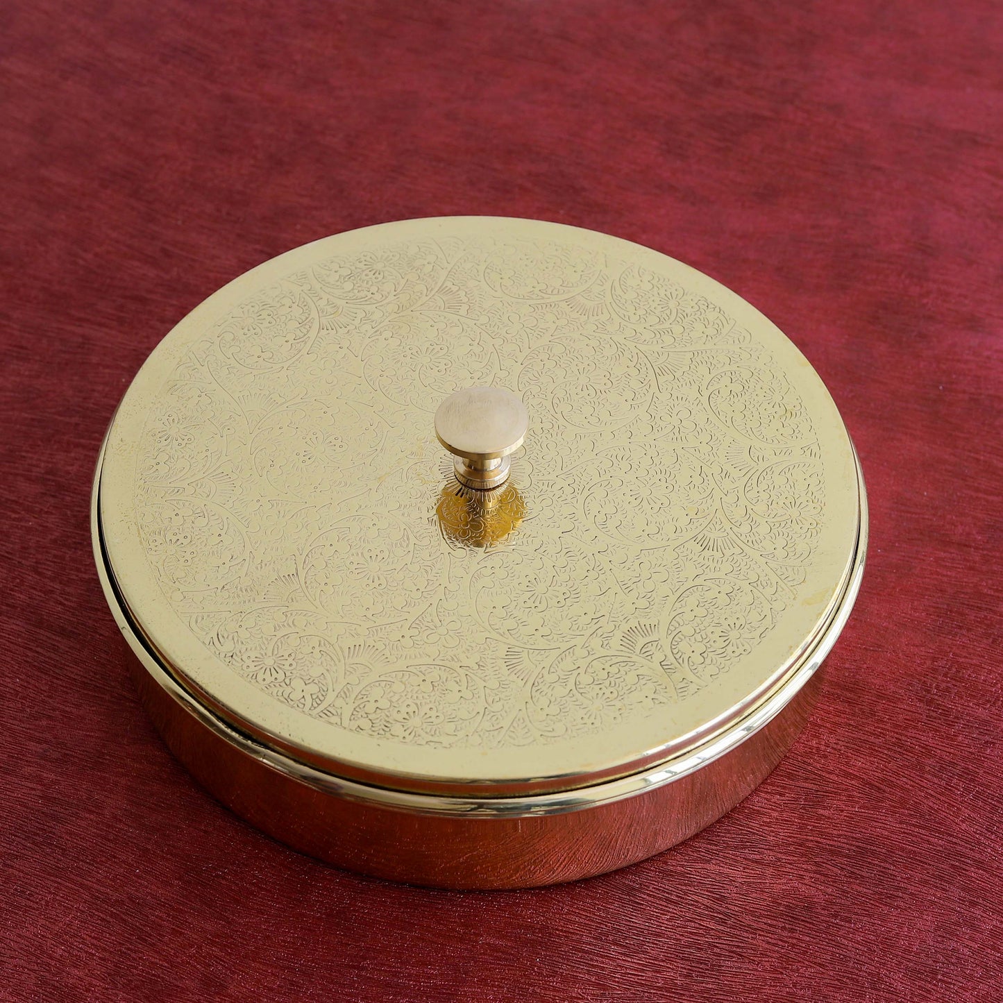 Pure Brass Spice Box for Kitchen – Traditional Masala Container with 7 Detachable Compartments & Spoon (40ml Each)