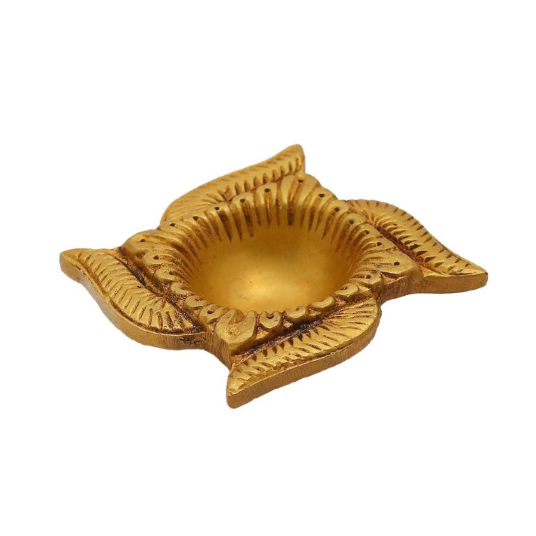 Brass Diya Swastik Ethnic Design Handmade Curved Oil Wick Antique Kuber Deepak Lamp for Home Decor Temple Puja