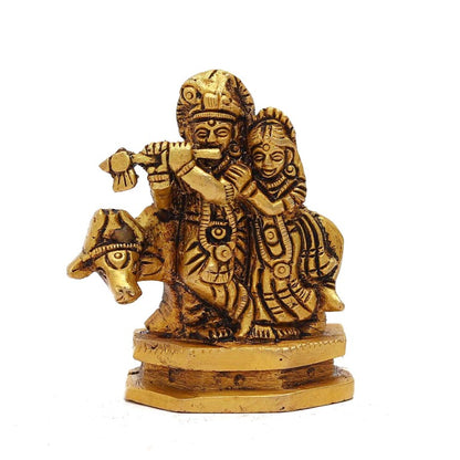 Radha Krishna with Cow Brass Idol Murti for Home Pooja Mandir