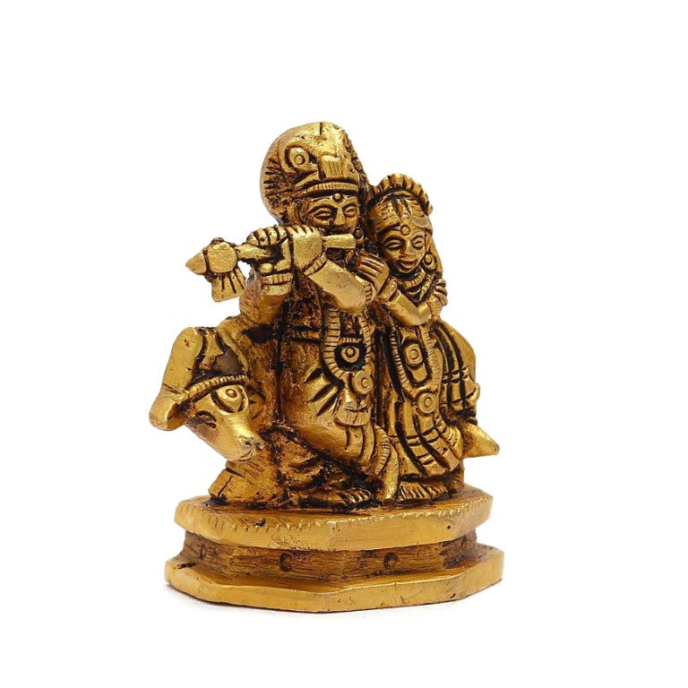 Radha Krishna with Cow Brass Idol Murti for Home Pooja Mandir