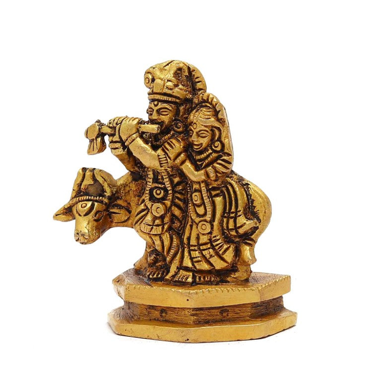 Radha Krishna with Cow Brass Idol Murti for Home Pooja Mandir