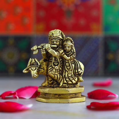 Radha Krishna with Cow Brass Idol Murti for Home Pooja Mandir