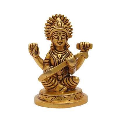 Brass Maa Saraswati Idol Murti Statue for Home Pooja Puja Mandir Décor