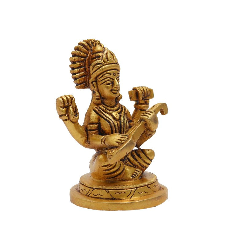 Brass Maa Saraswati Idol Murti Statue for Home Pooja Puja Mandir Décor