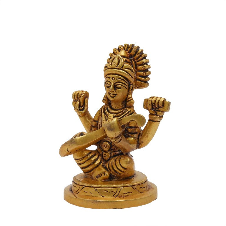 Brass Maa Saraswati Idol Murti Statue for Home Pooja Puja Mandir Décor