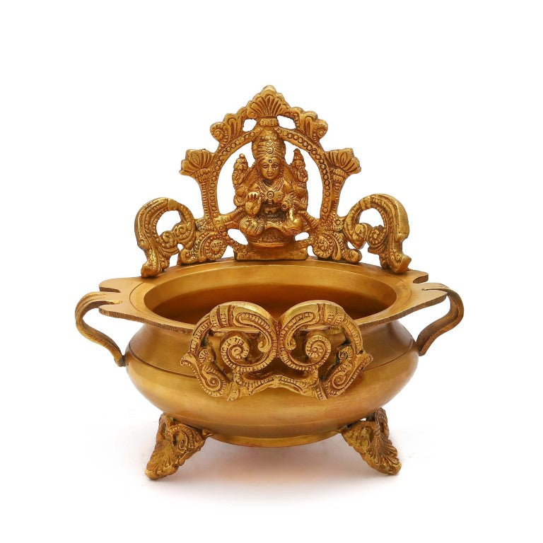 Brass Ethnic Indian Carved Laxmi Design Brass Urli Decor Bowl