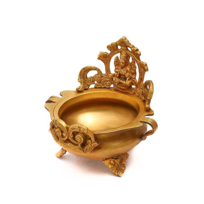 Brass Ethnic Indian Carved Laxmi Design Brass Urli Decor Bowl