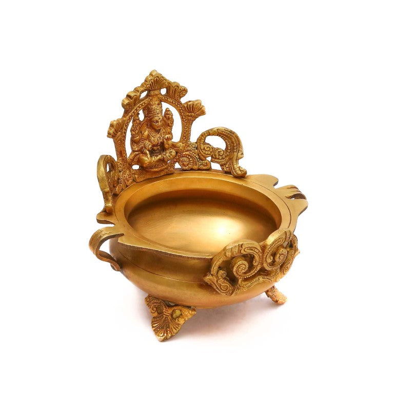 Brass Ethnic Indian Carved Laxmi Design Brass Urli Decor Bowl