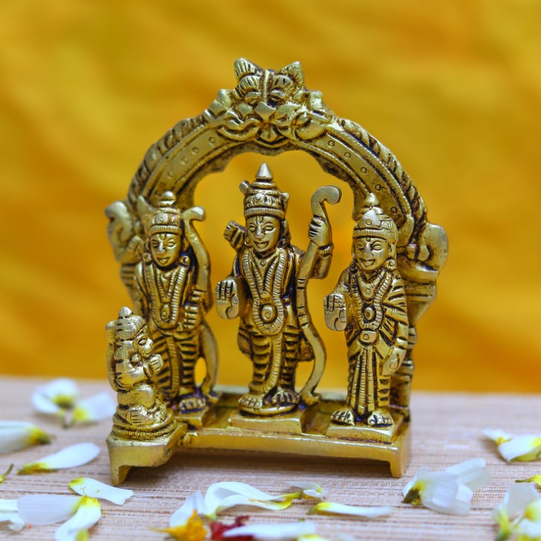 Brass Ram Darbar Lord Rama Laxman and Sita Religious Statue for Home Decor