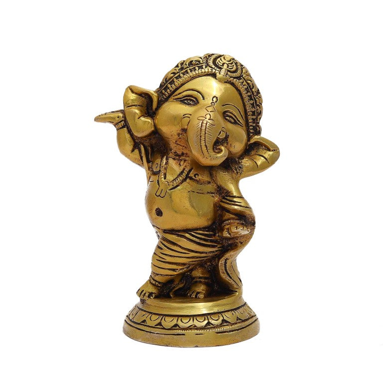 Brass Music Ganesh Idol Baby Ganesh Playing Flute In Standing Poistion Murti Ganesha Figurine Vinayak Sculpture for Home Entrance Ganesh Chaturthi Bal Ganesh Murti Bansuri Ganesh Statue