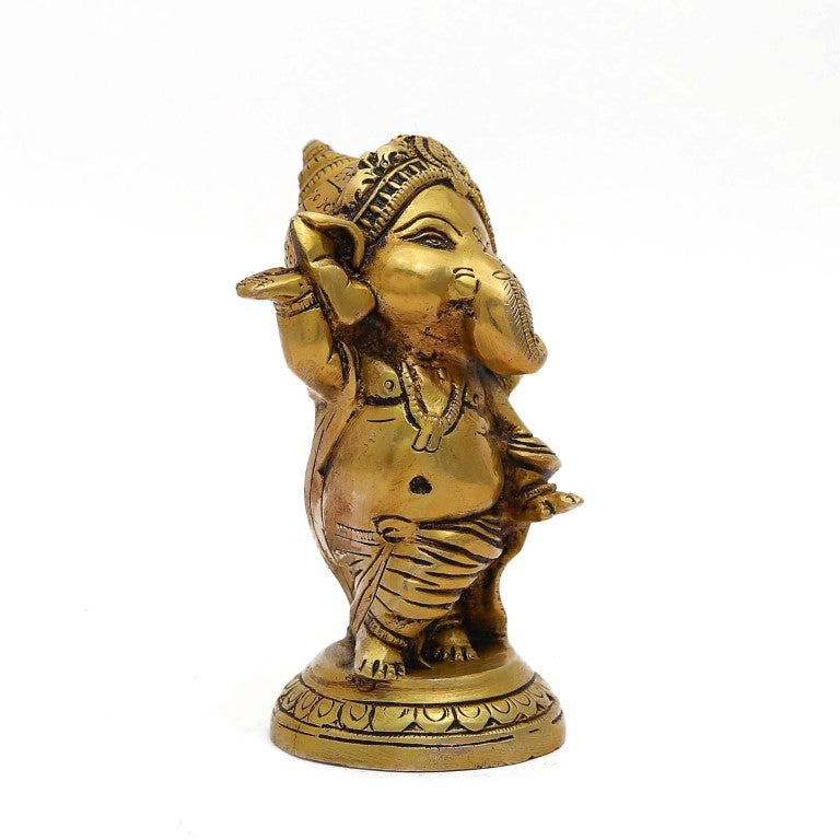 Brass Music Ganesh Idol Baby Ganesh Playing Flute In Standing Poistion Murti Ganesha Figurine Vinayak Sculpture for Home Entrance Ganesh Chaturthi Bal Ganesh Murti Bansuri Ganesh Statue