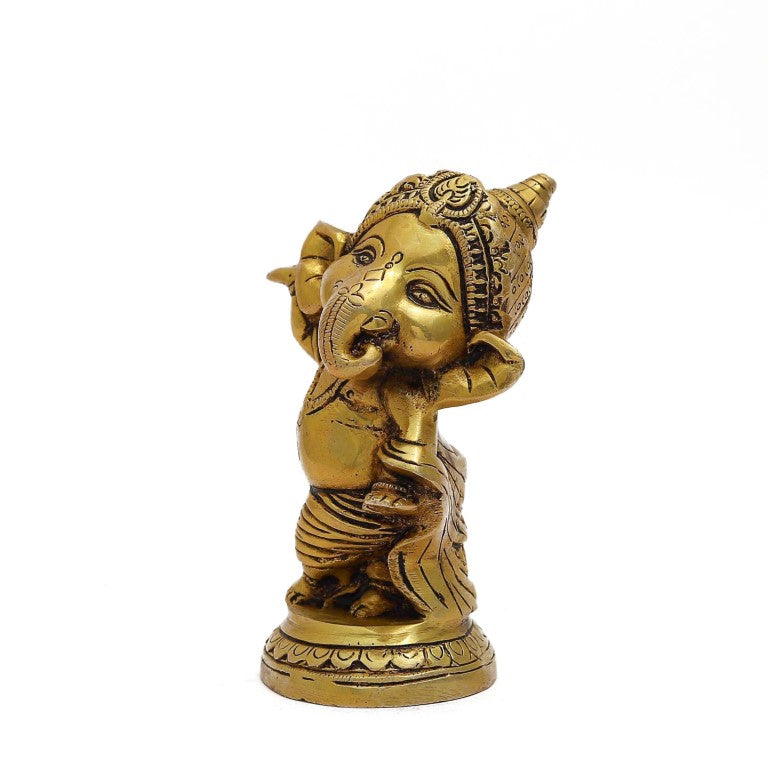 Brass Music Ganesh Idol Baby Ganesh Playing Flute In Standing Poistion Murti Ganesha Figurine Vinayak Sculpture for Home Entrance Ganesh Chaturthi Bal Ganesh Murti Bansuri Ganesh Statue