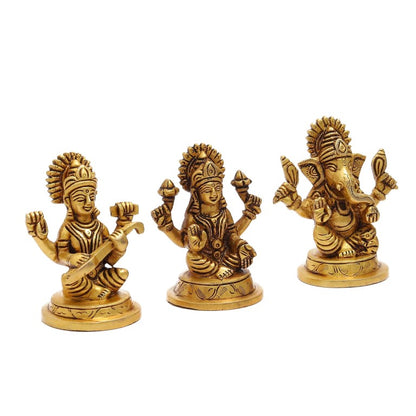 Brass Laxmi Ganesha Saraswati Murti Idol Puja Gift Home Décor