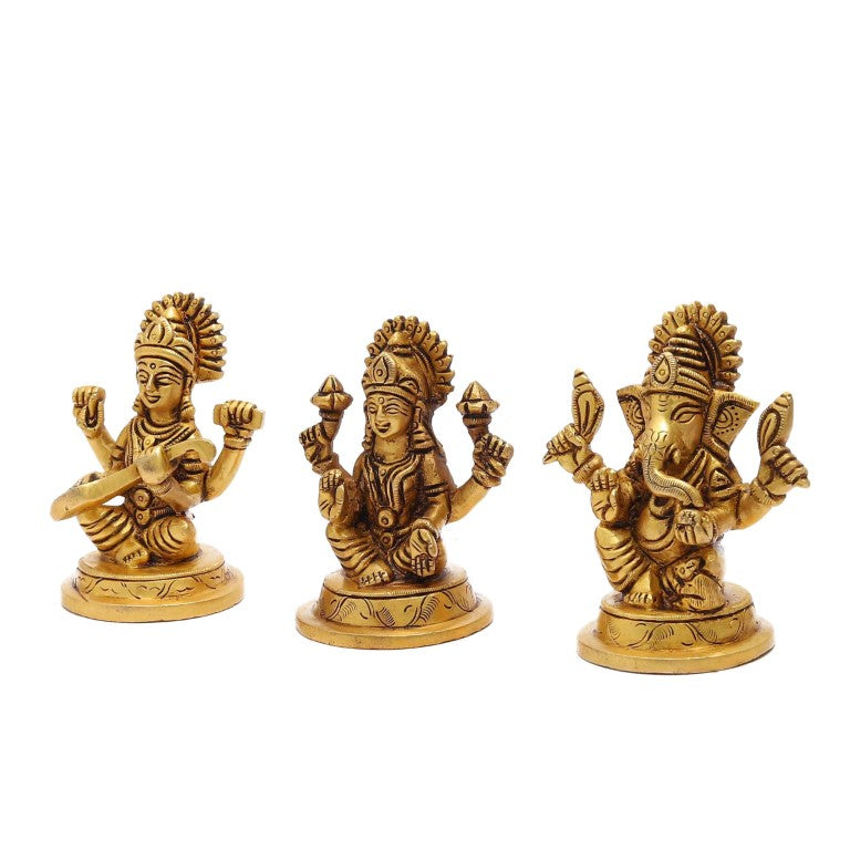 Brass Laxmi Ganesha Saraswati Murti Idol Puja Gift Home Décor