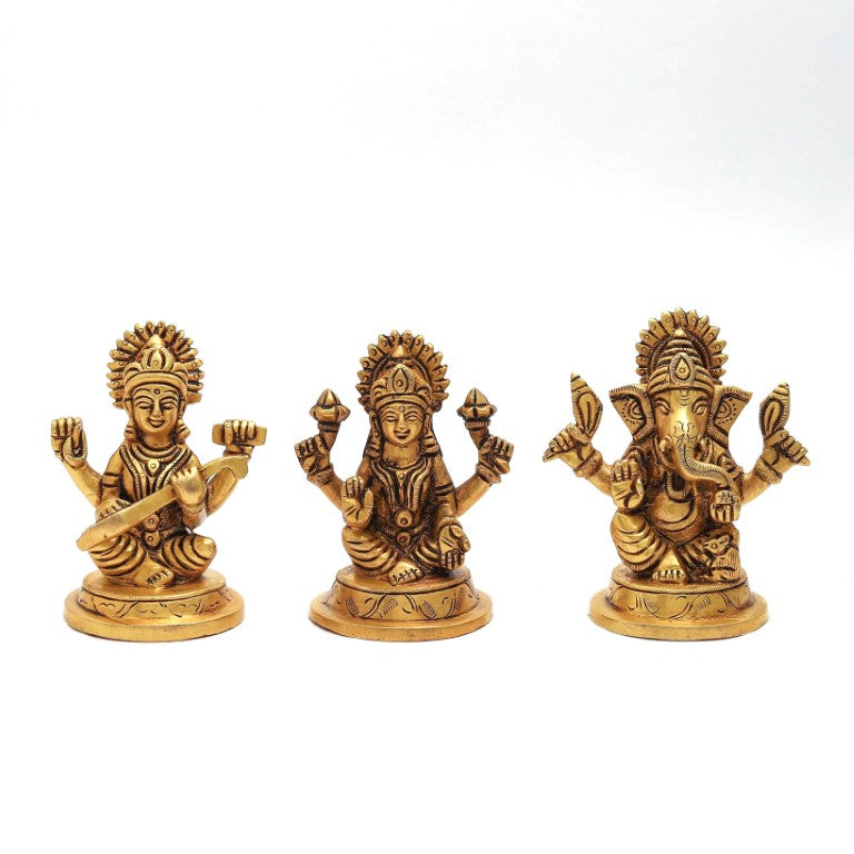 Brass Laxmi Ganesha Saraswati Murti Idol Puja Gift Home Décor