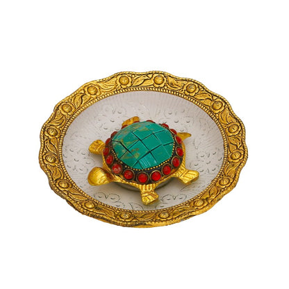 Turquoise Turtle on Glass Plate