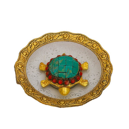 Turquoise Turtle on Glass Plate