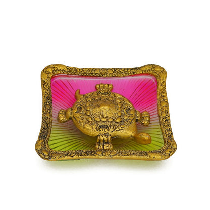 Metal Turtle with Multicolour Glass Plate