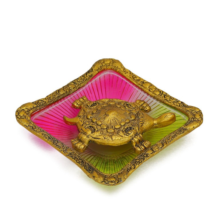 Metal Turtle with Multicolour Glass Plate