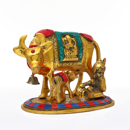 Engraved Cow and Calf & ladu gopal  Statue for Home, Living Room, Office Decor | Showpiece for Decoration, Gift