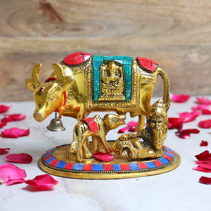 Engraved Cow and Calf & ladu gopal  Statue for Home, Living Room, Office Decor | Showpiece for Decoration, Gift